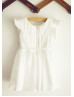 Flutter Sleeves Ivory Pleated Taffeta Flower Girl Dress
